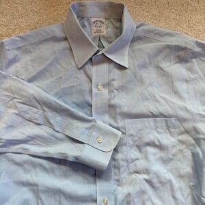 Brooks Brothers Dress Shirt Mens 15.5 35 Blue Slim Fit Non-Iron Micro Check FAIR